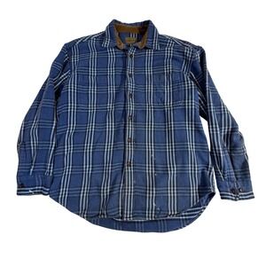 St. John's Bay Cotton Shirt – Large Blue Plaid Flannel Corduroy Collar READ